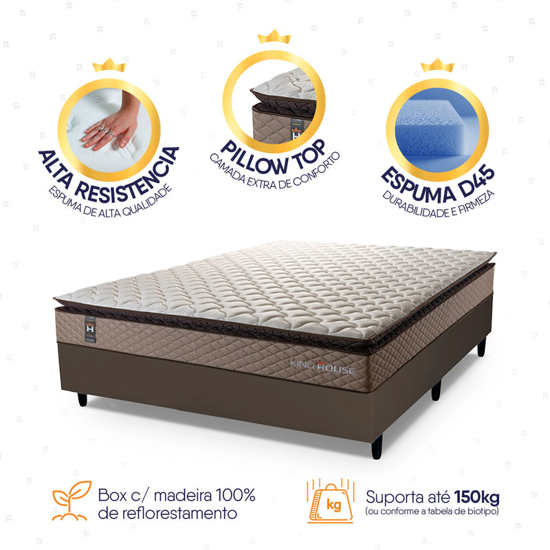 Cama Box Espuma Atlanta Casal 138x188 Bege e Marrom