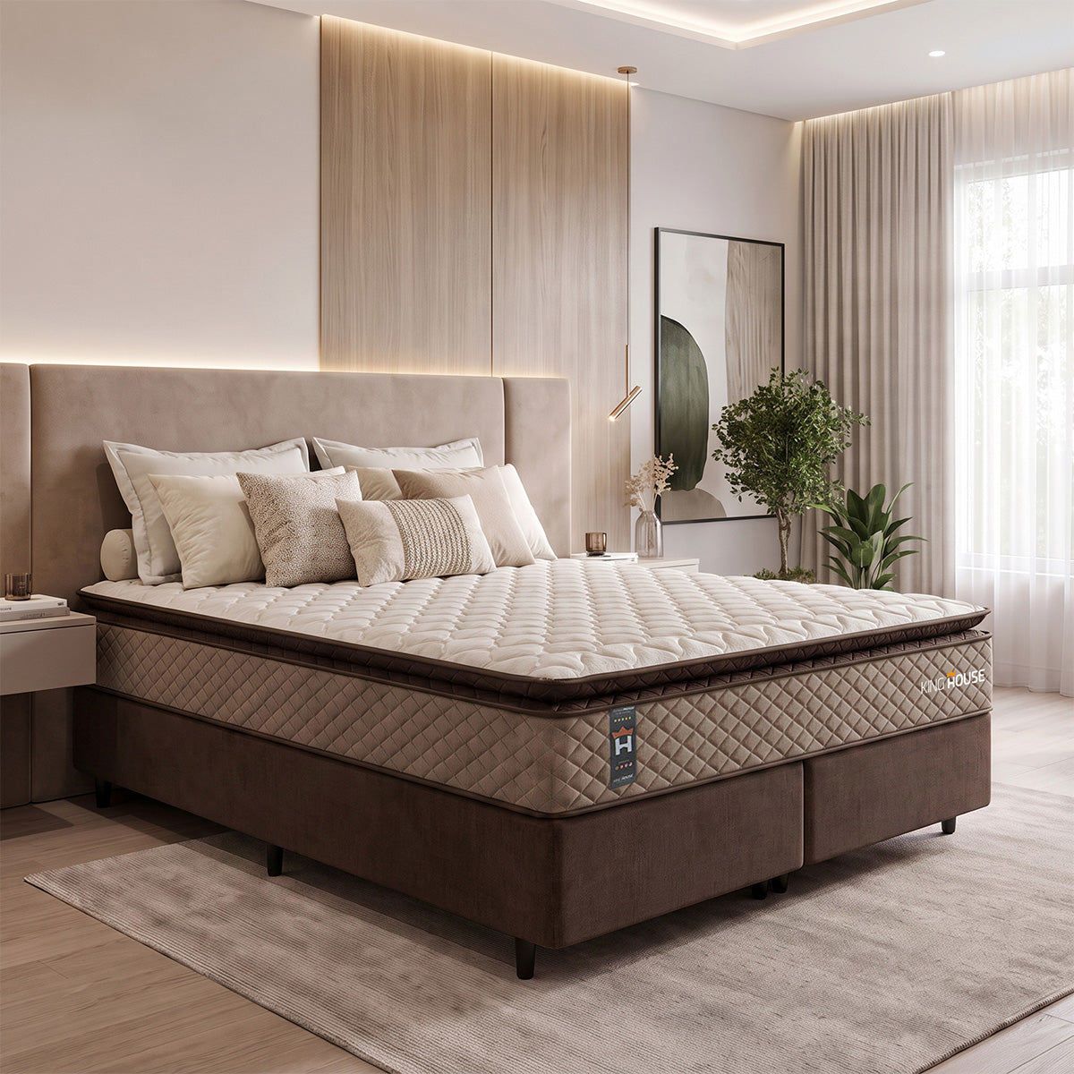 Cama Box Atlanta Espuma Queen 158x198 Bege e Marrom Espuma D45