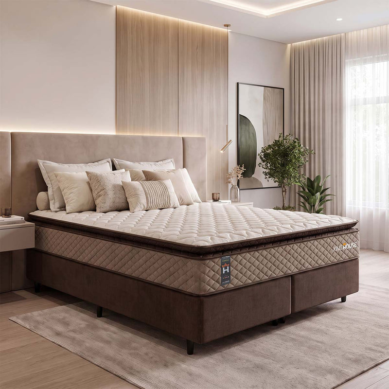 Cama Box Atlanta Espuma  193x203 Bege e Marrom Espuma D45