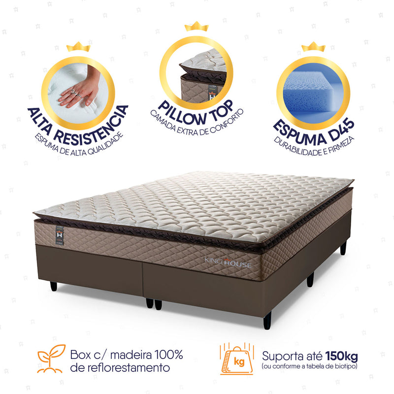 Cama Box Atlanta Espuma  193x203 Bege e Marrom Espuma D45