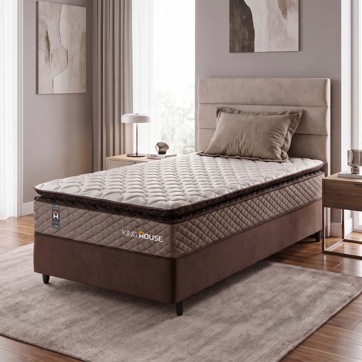 Cama Box Espuma Atlanta Solteiro 88x188 Bege e Marrom