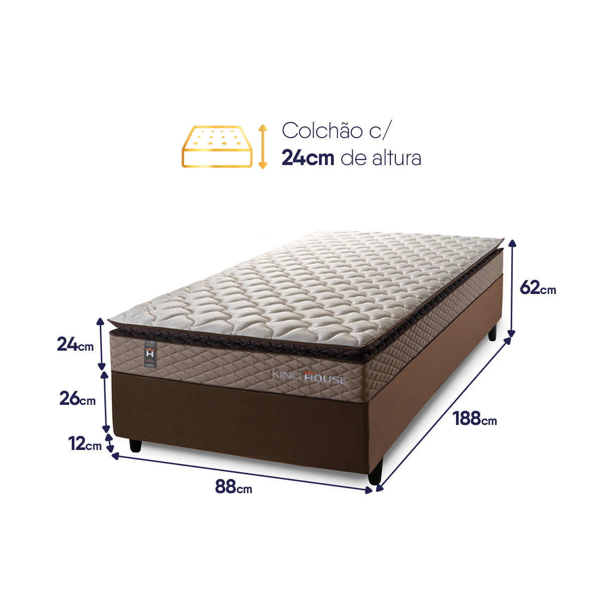 Cama Box Espuma Atlanta Solteiro 88x188 Bege e Marrom
