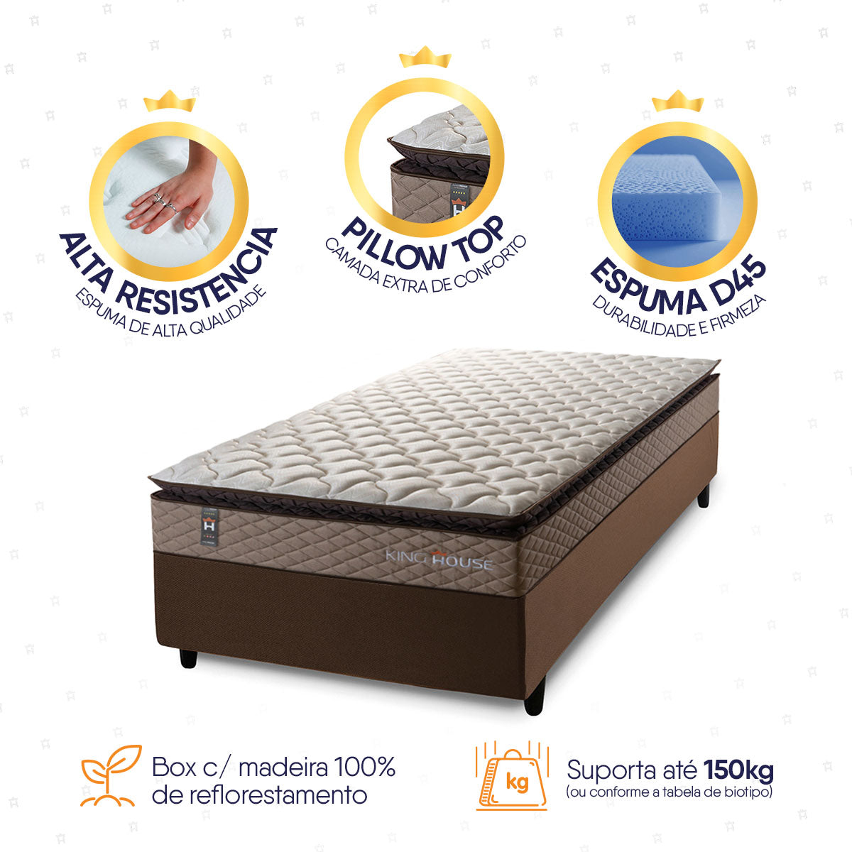 Cama Box Espuma Atlanta Solteiro 88x188 Bege e Marrom