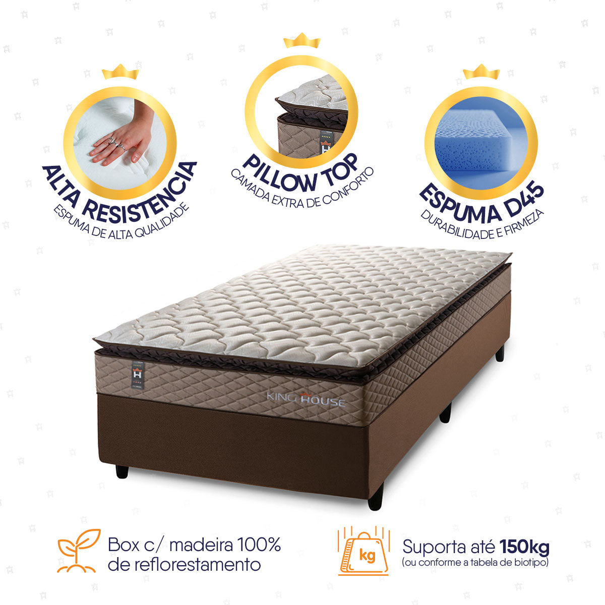 Cama Box Espuma Atlanta Solteirão 96x203 Bege e Marrom