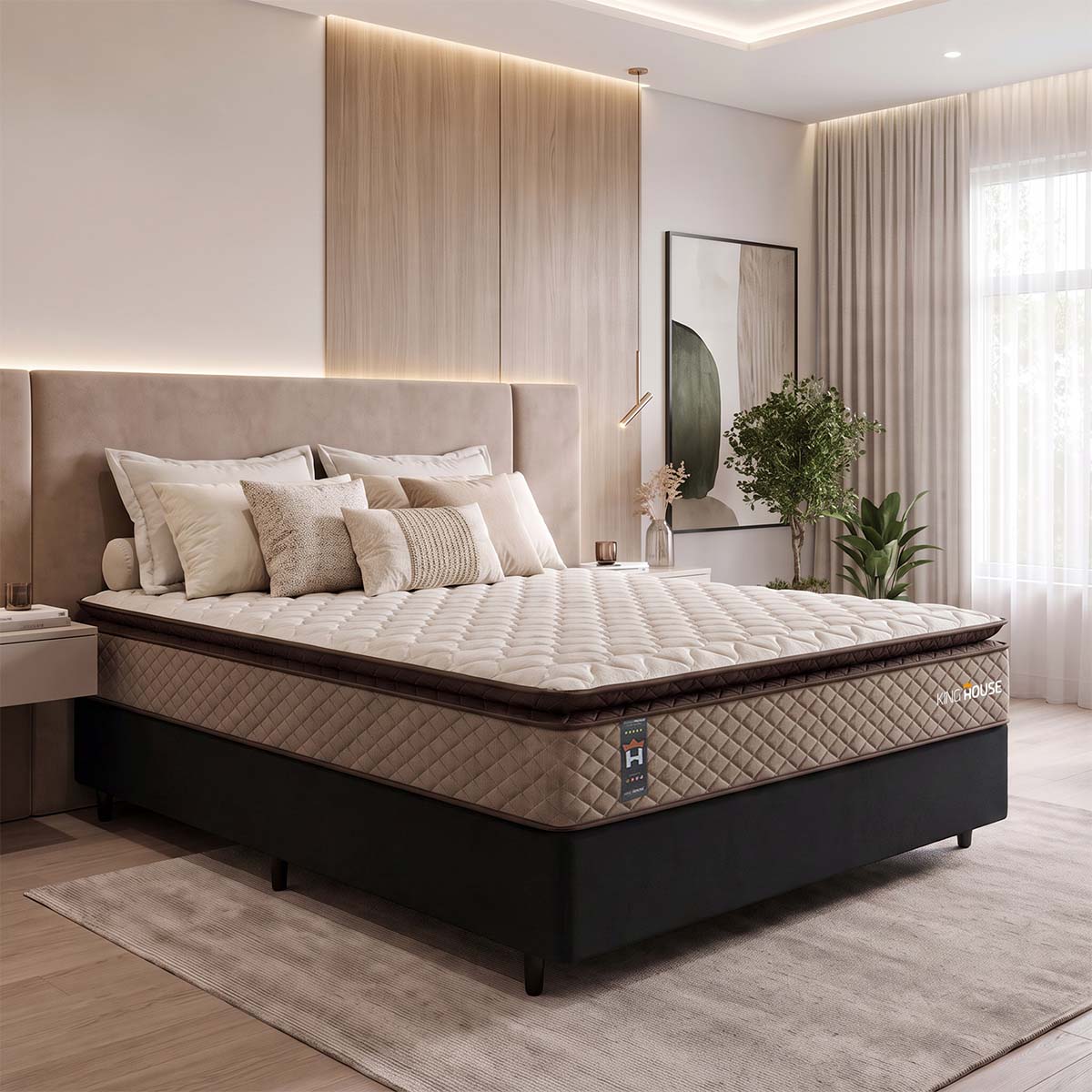 Cama Box Espuma Atlanta Casal 138x188 Bege e Preto