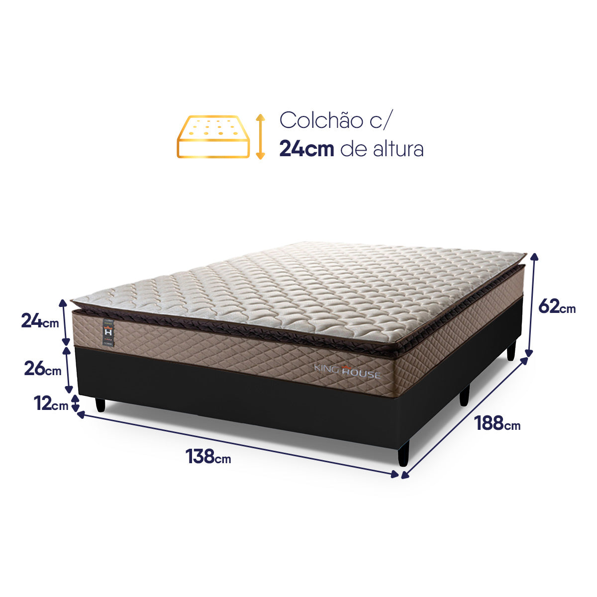 Cama Box Espuma Atlanta Casal 138x188 Bege e Preto