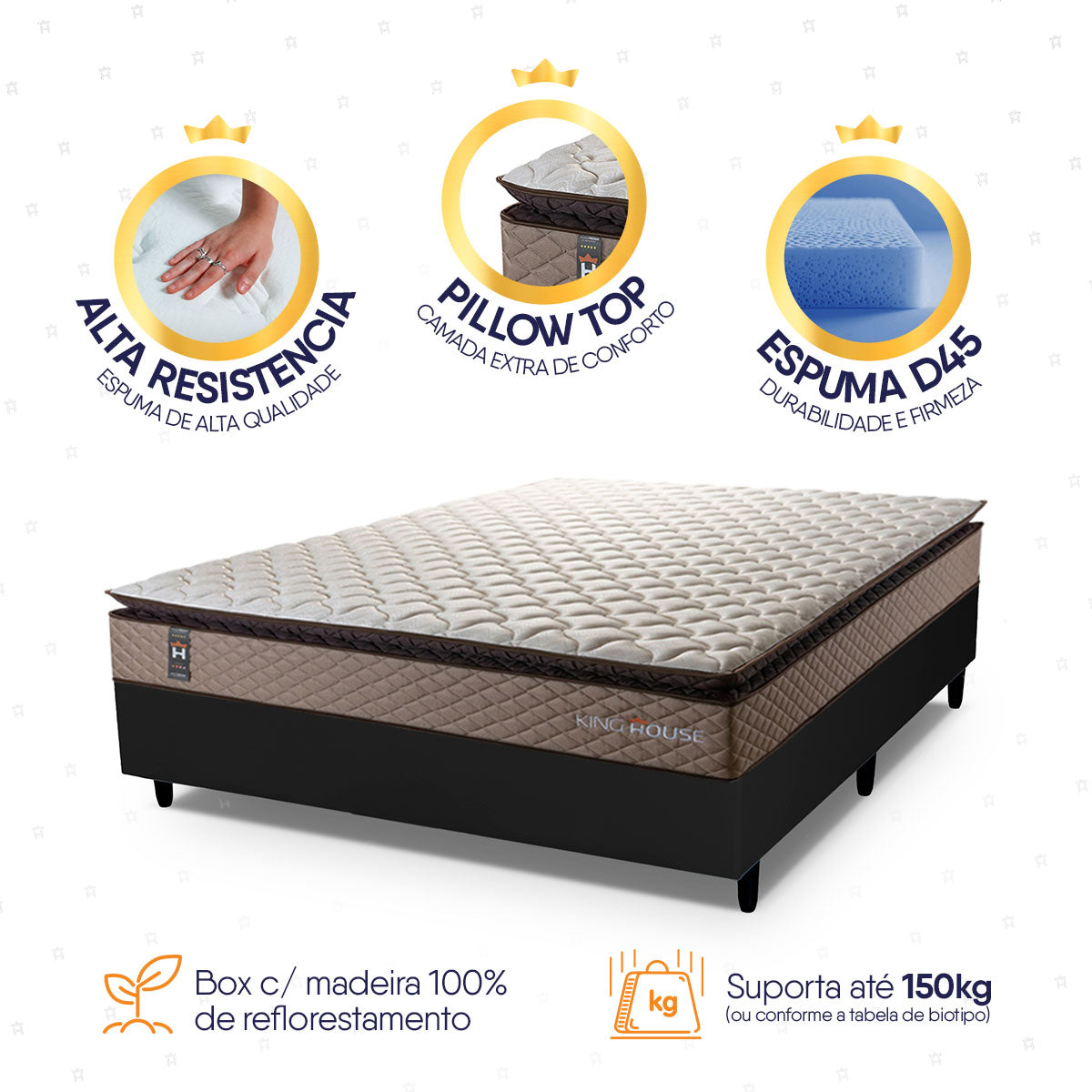 Cama Box Espuma Atlanta Casal 138x188 Bege e Preto