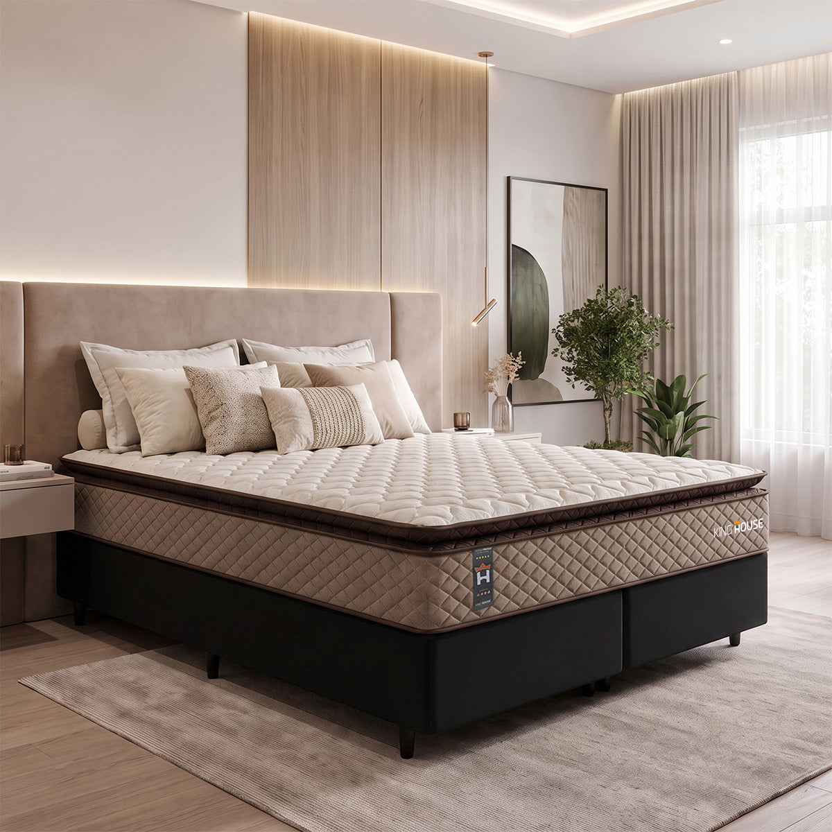 Cama Box Atlanta Espuma Queen 158x198 Bege e Preto Espuma D45