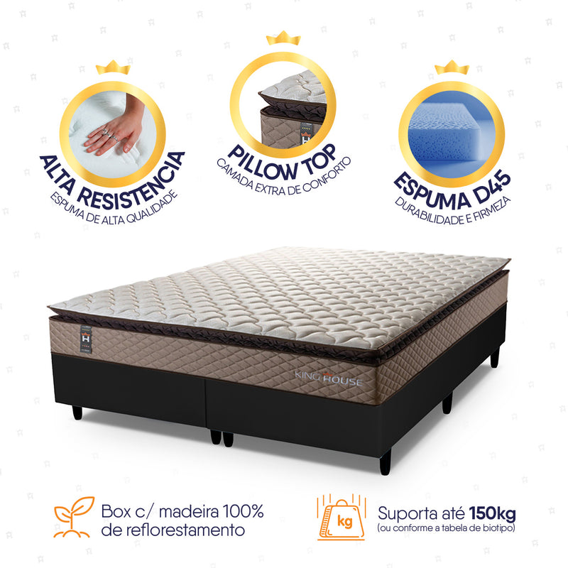 Cama Box Atlanta Espuma Queen 158x198 Bege e Preto Espuma D45