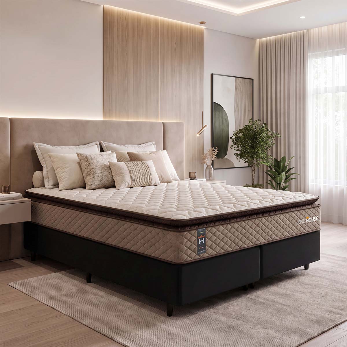 Cama Box Atlanta Espuma  193x203 Bege e Preto Espuma D45