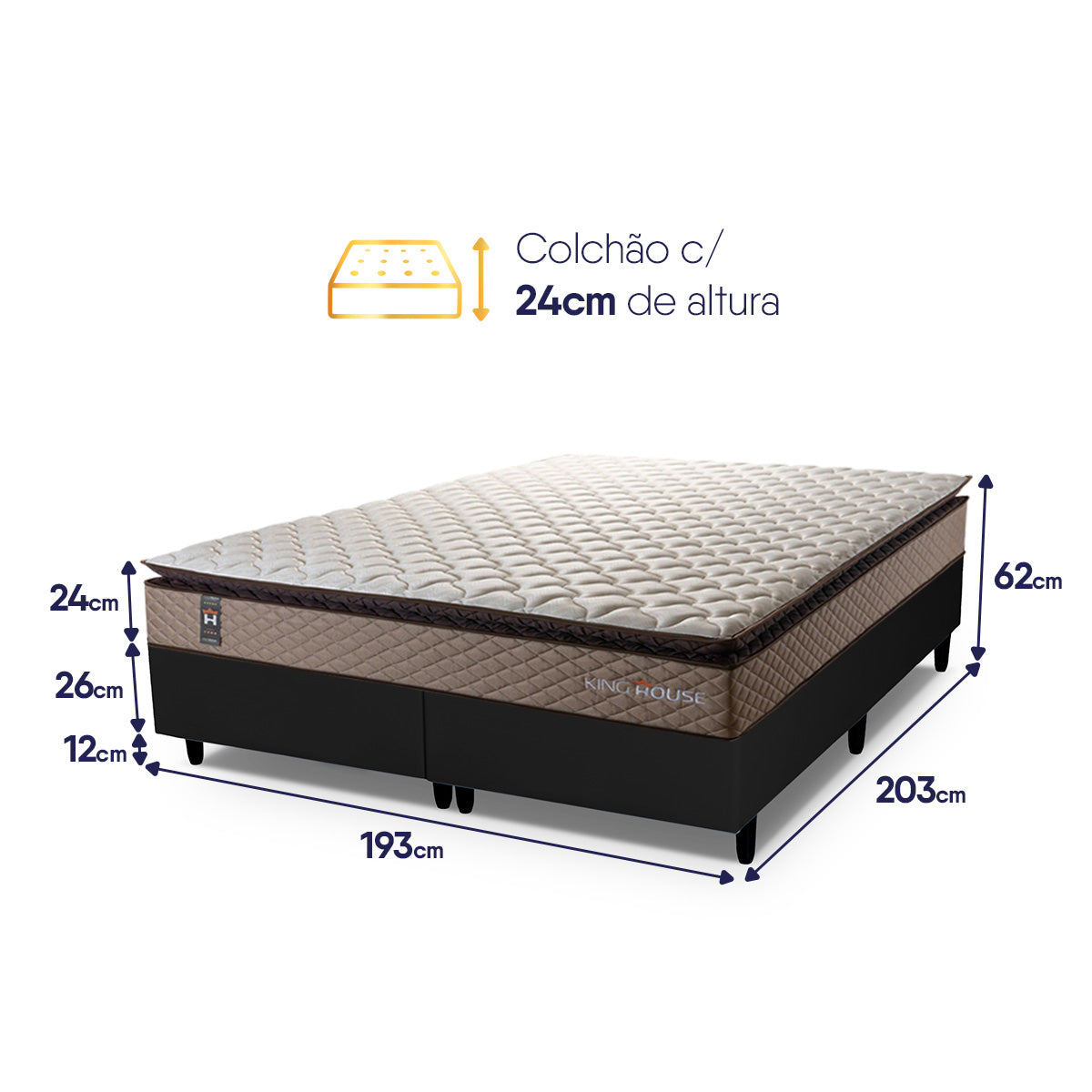 Cama Box Atlanta Espuma  193x203 Bege e Preto Espuma D45