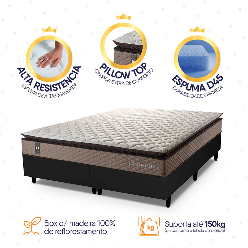 Cama Box Atlanta Espuma  193x203 Bege e Preto Espuma D45