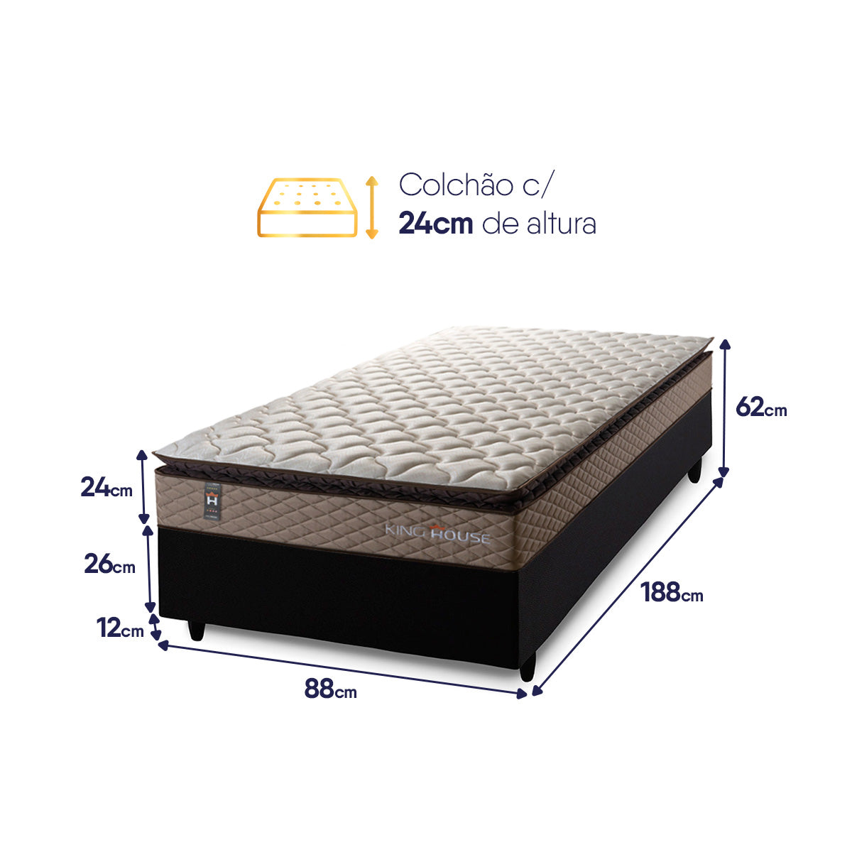 Cama Box Espuma Atlanta Solteiro 88x188 Bege e Preto