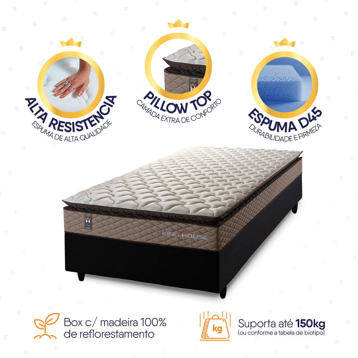 Cama Box Espuma Atlanta Solteiro 88x188 Bege e Preto