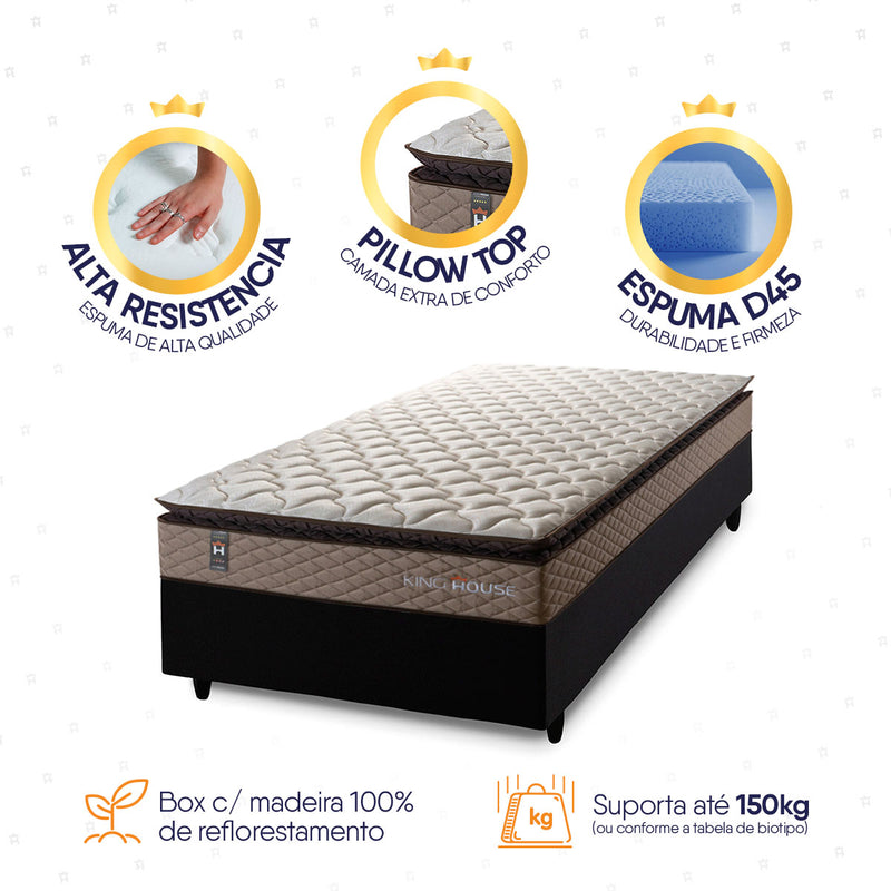 Cama Box Espuma Atlanta Solteiro 88x188 Bege e Preto