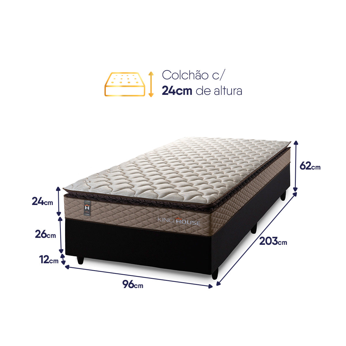 Cama Box Espuma Atlanta Solteirão 96x203 Bege e Preto