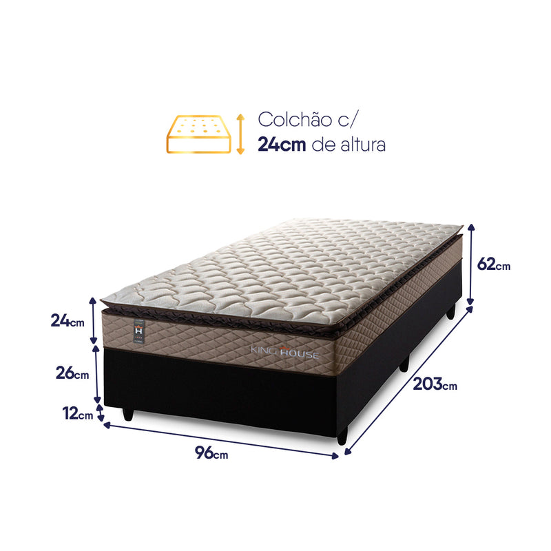 Cama Box Espuma Atlanta Solteirão 96x203 Bege e Preto