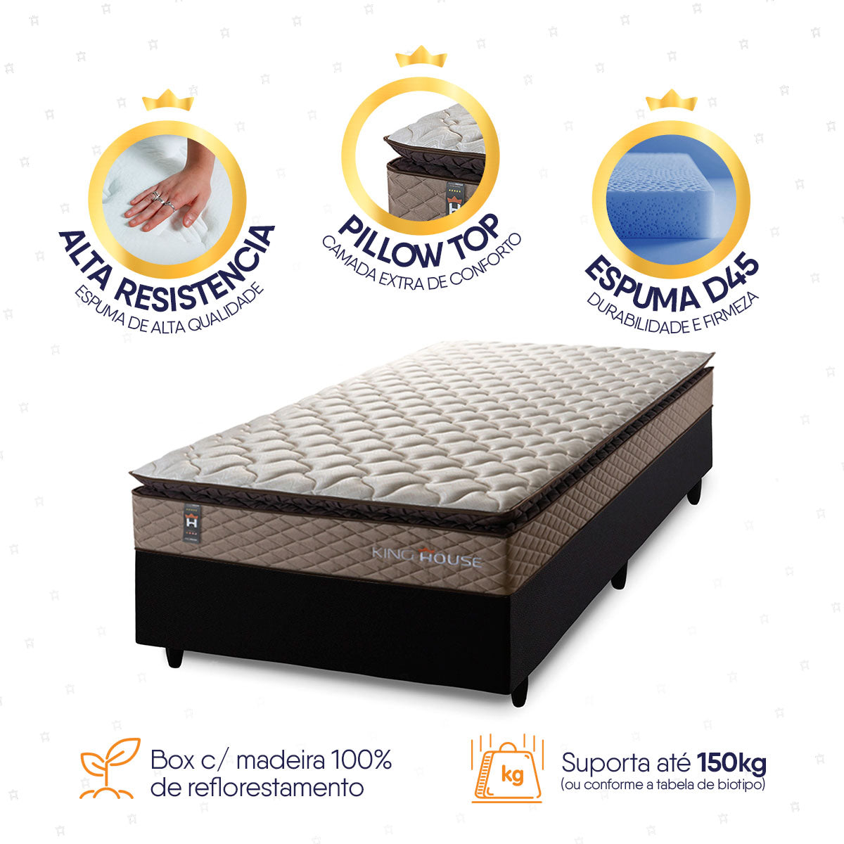 Cama Box Espuma Atlanta Solteirão 96x203 Bege e Preto