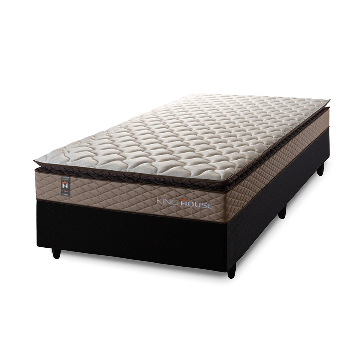 Cama Box Espuma Atlanta Solteirão 96x203 Bege e Preto