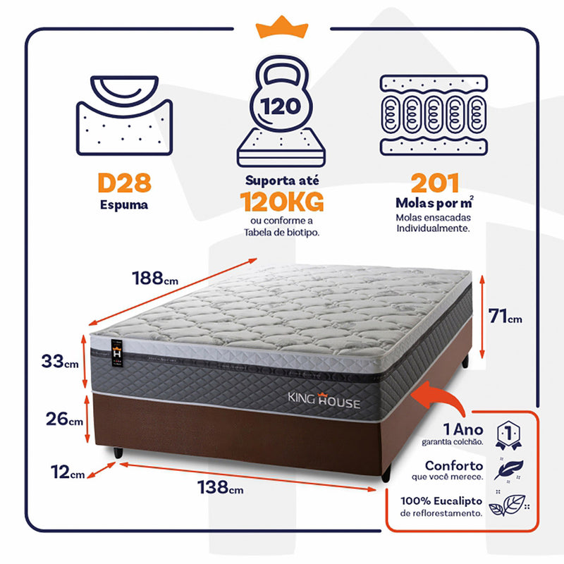 Cama Box Molas Ensacadas Benton Casal 138x188 King House