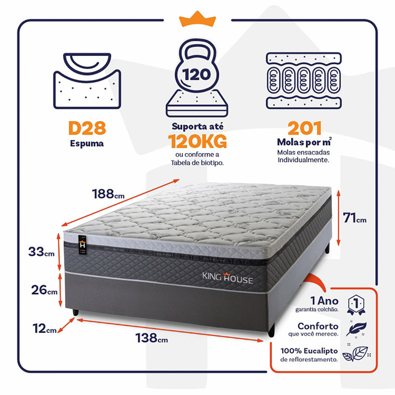 Cama Box Molas Ensacadas Benton Casal 138x188 King House