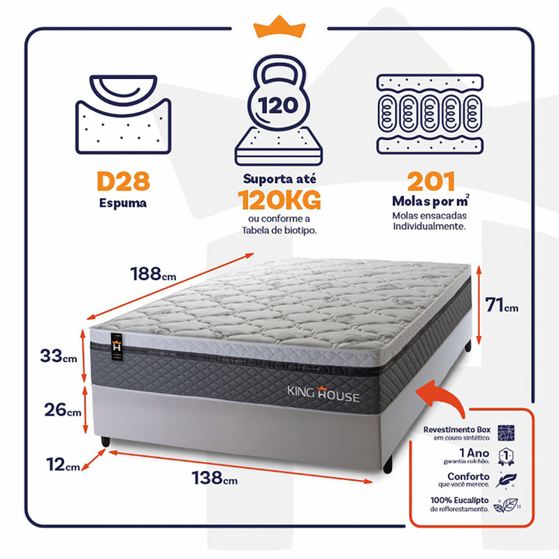 Cama Box Molas Ensacadas Benton Casal 138x188 King House