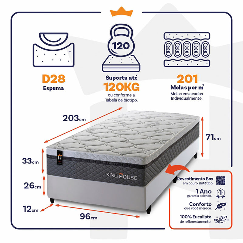 Cama Box Molas Ensacadas Benton Solteirão 96x203 King House