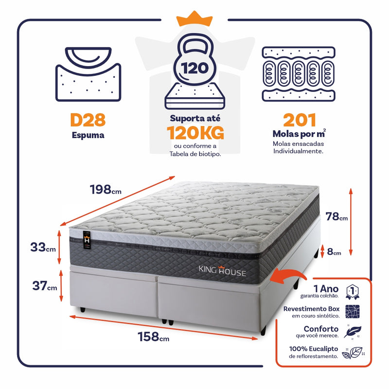 Cama Box Baú Benton c/ Molas Ensacadas 158x198 King House