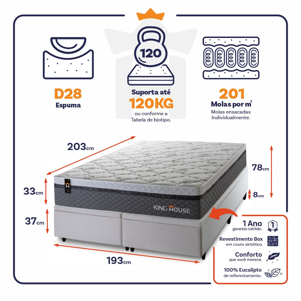 Cama Box Baú Benton c/ Molas Ensacadas 193x203 King House