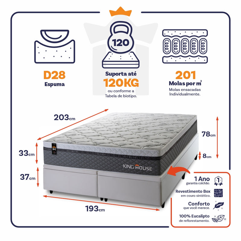 Cama Box Baú Benton c/ Molas Ensacadas 193x203 King House