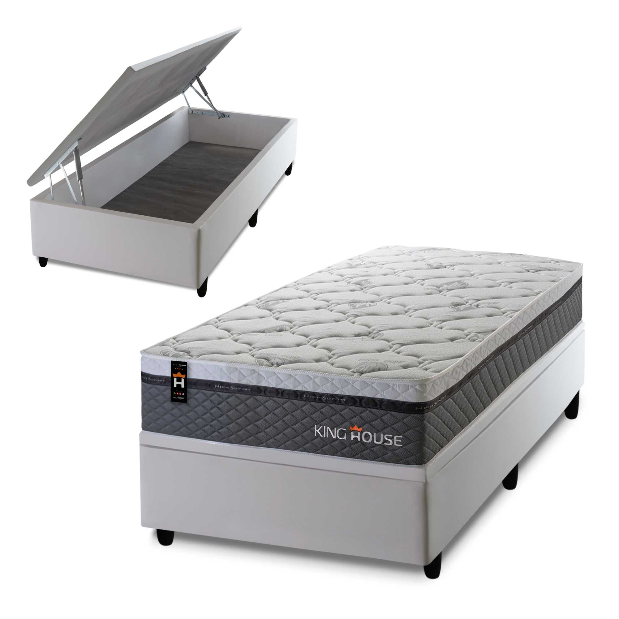 Cama Box Baú Benton 96x203 c/ Molas Ensacadas King House