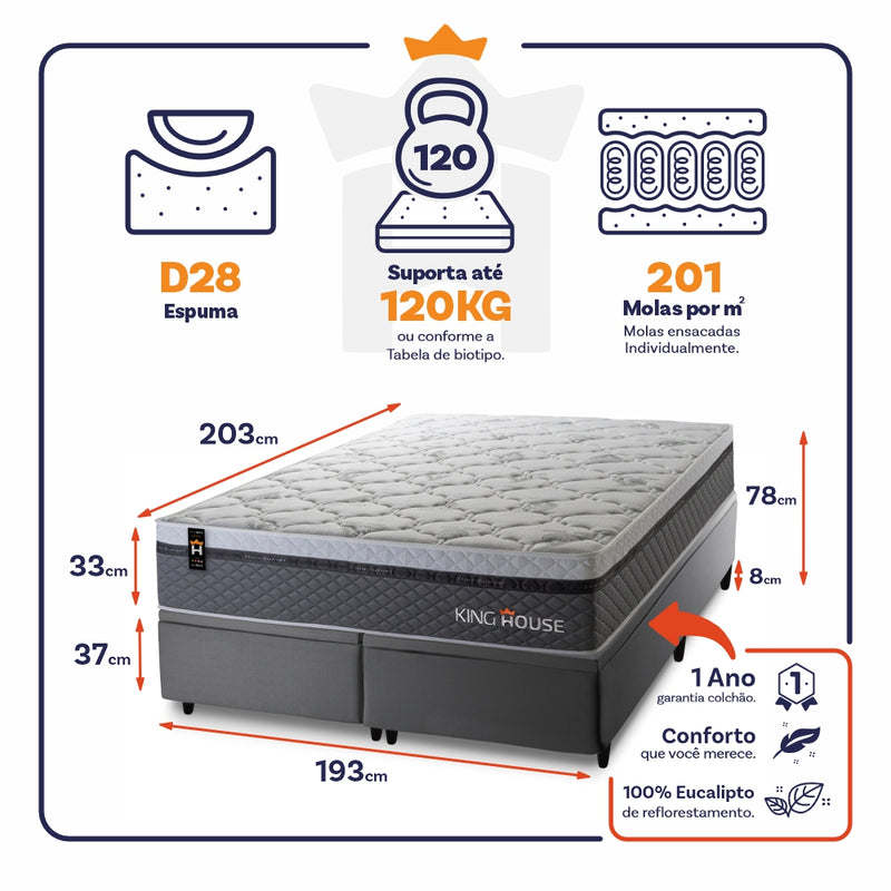 Cama Box Baú Benton c/ Molas Ensacadas 193x203 King House