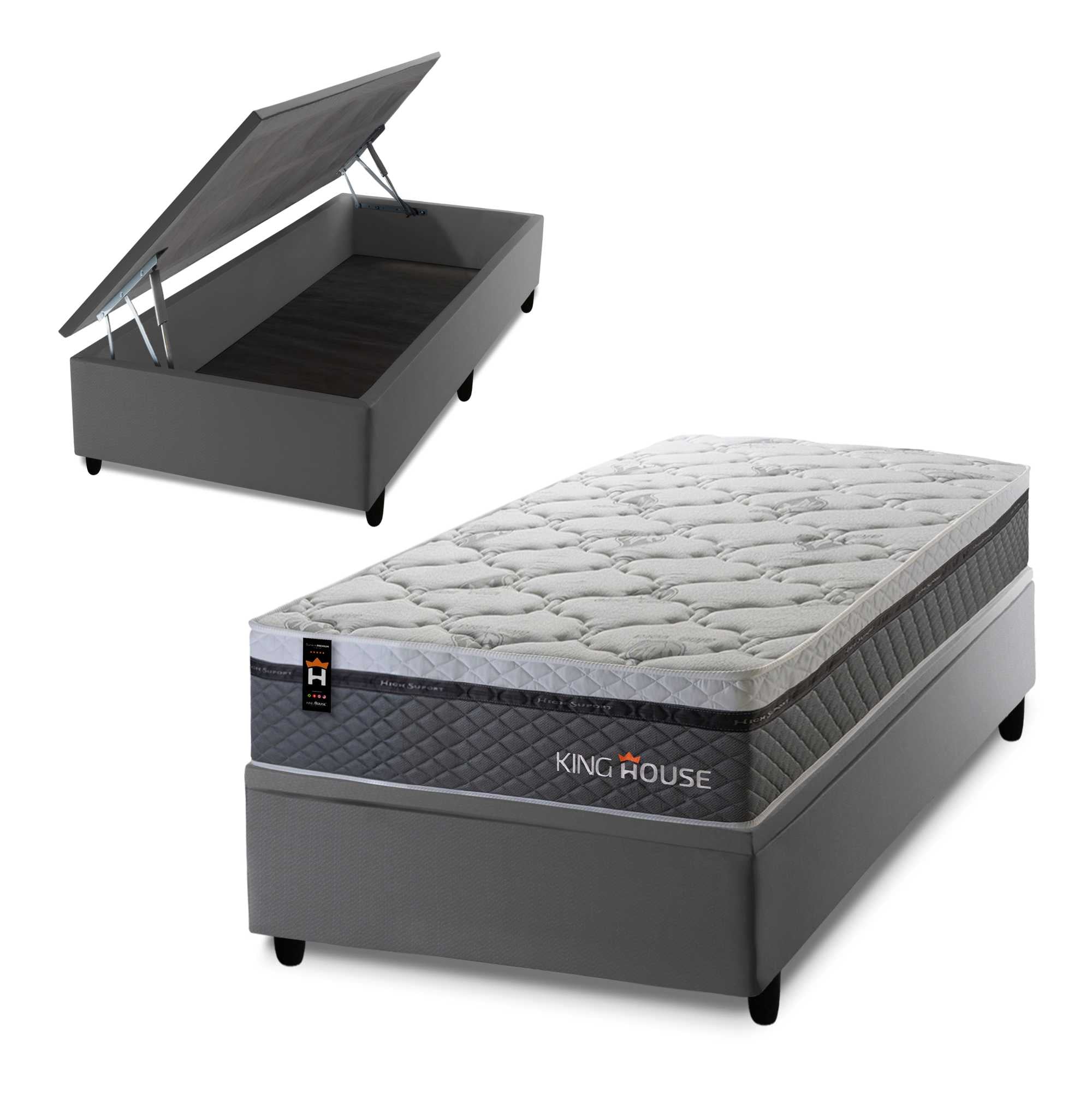 Cama Box Baú Benton 88x188 c/ Molas Ensacadas King House