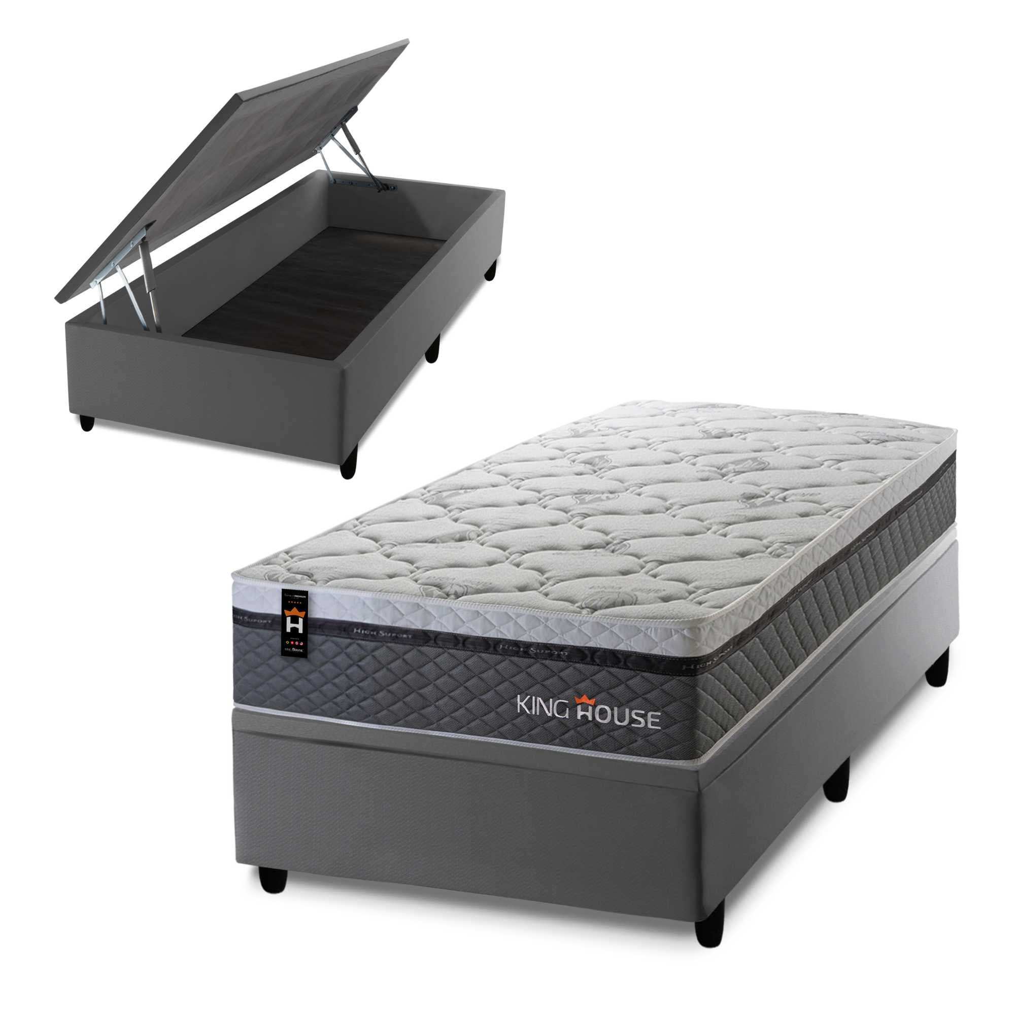 Cama Box Baú Benton 96x203 c/ Molas Ensacadas King House