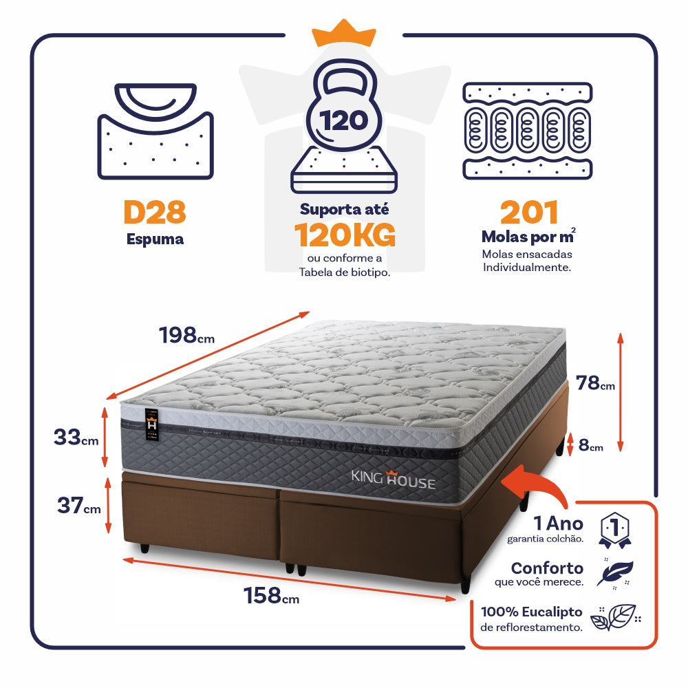 Cama Box Baú Benton c/ Molas Ensacadas 158x198 King House