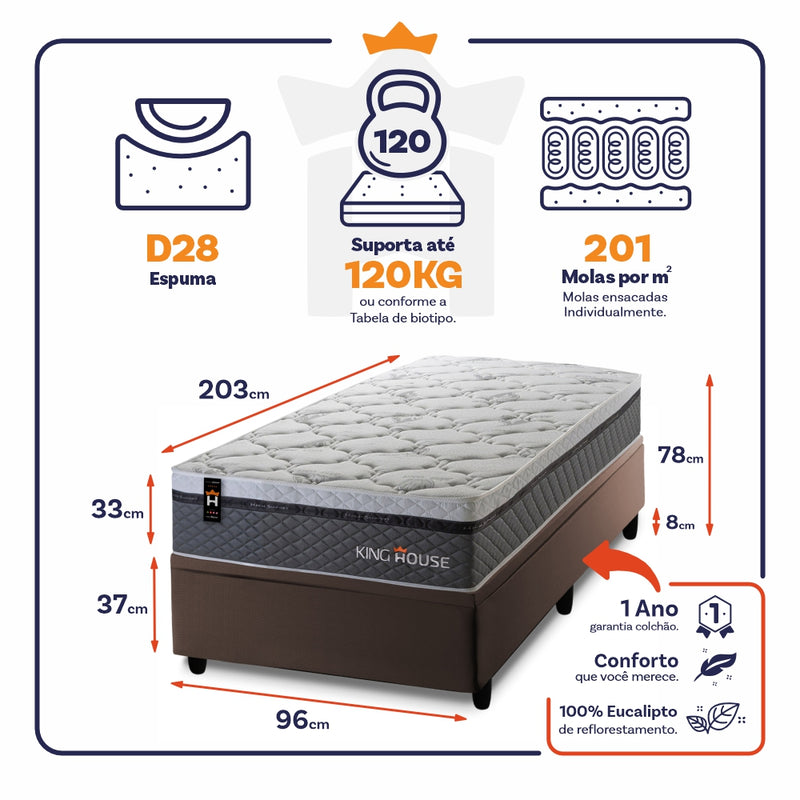 Cama Box Baú Benton 96x203 c/ Molas Ensacadas King House