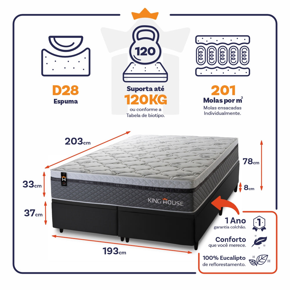 Cama Box Baú Benton c/ Molas Ensacadas 193x203 King House
