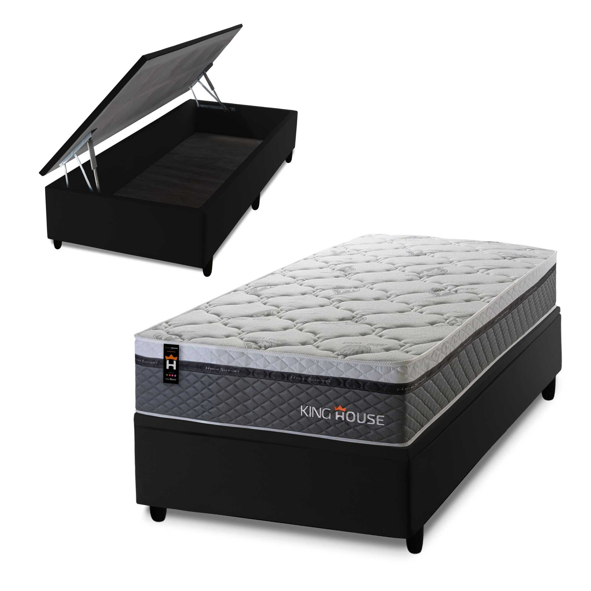 Cama Box Baú Benton 88x188 c/ Molas Ensacadas King House