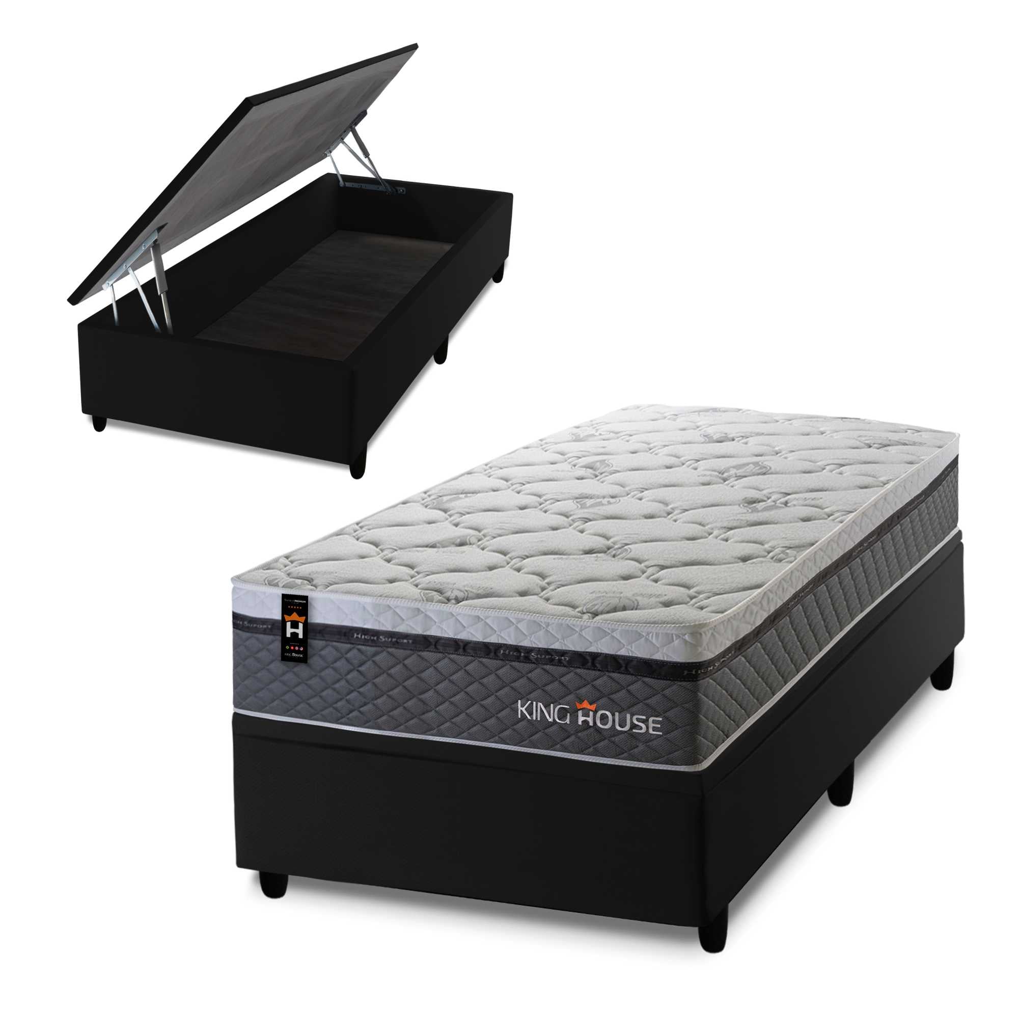 Cama Box Baú Benton 96x203 c/ Molas Ensacadas King House