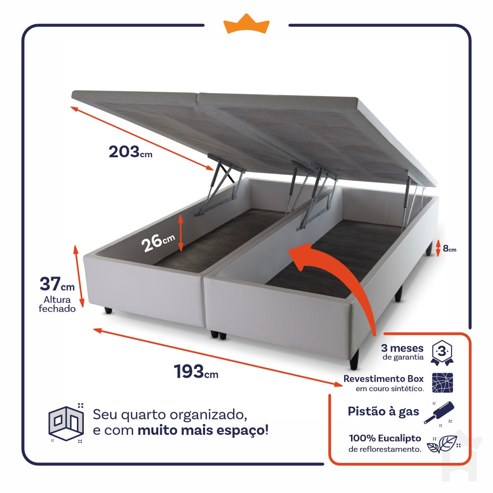 Base Box Baú Branco King Size 193x203x45