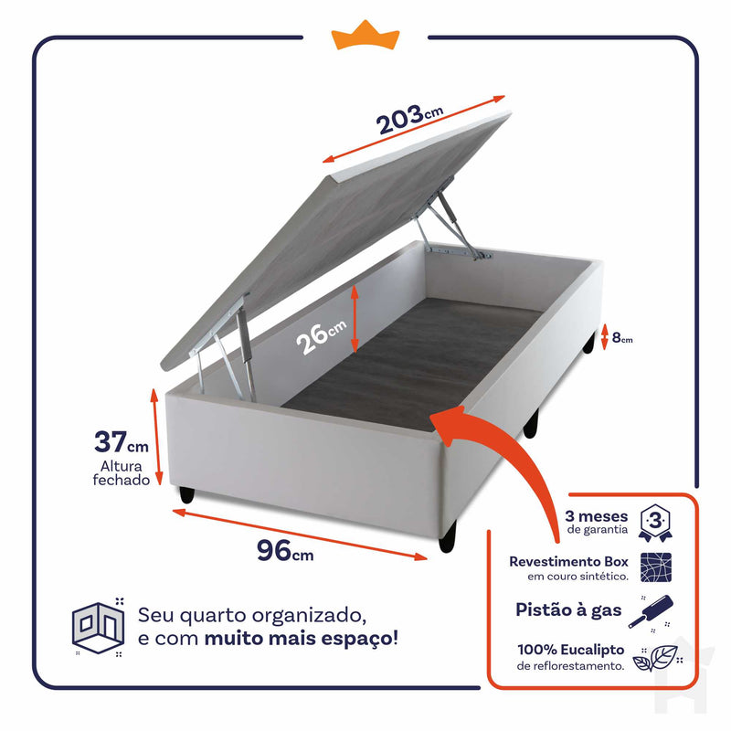 Base Box Baú Branco Solteiro 96x203x45