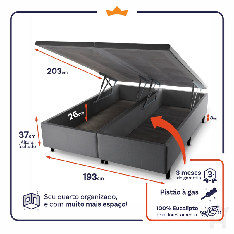 Base Box Baú Cinza King Size 193x203x45