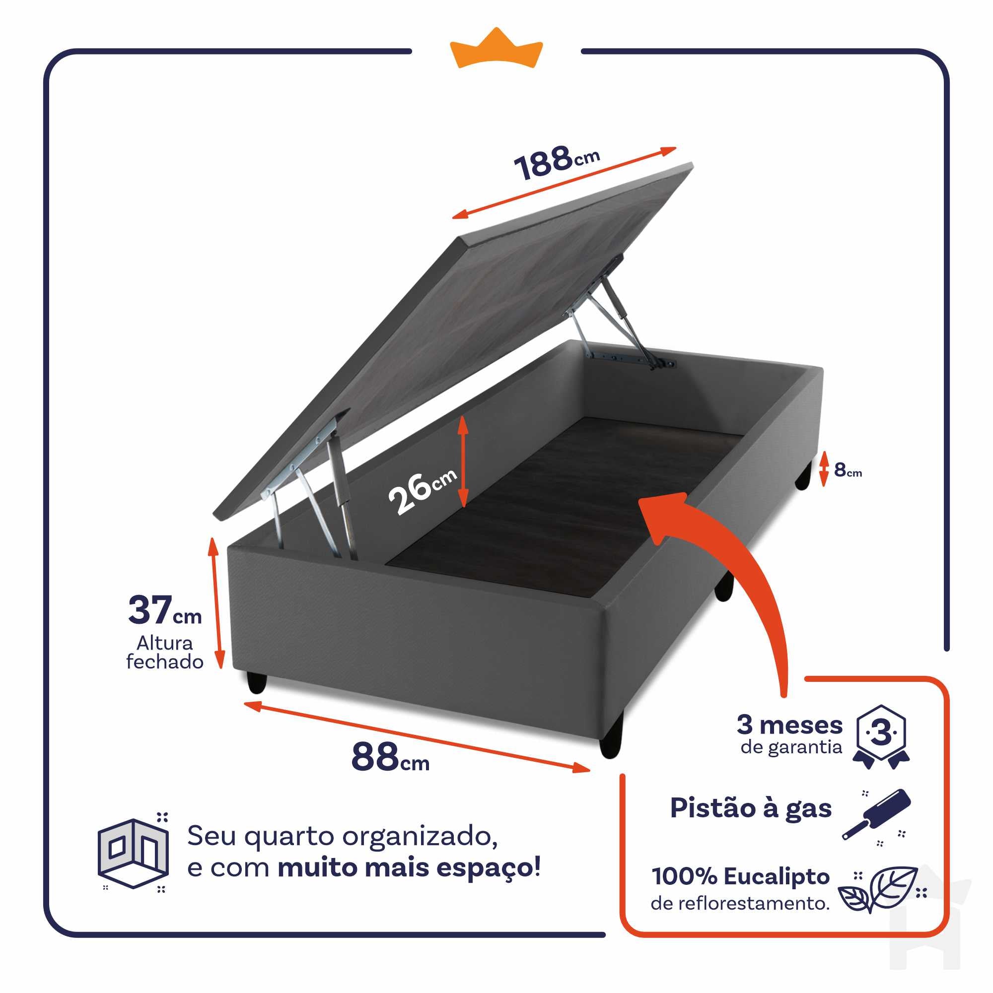 Base Box Baú Cinza Solteiro 88x188x45