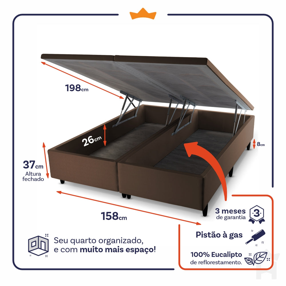 Base Box Baú Marrom Queen Size 158x198x45