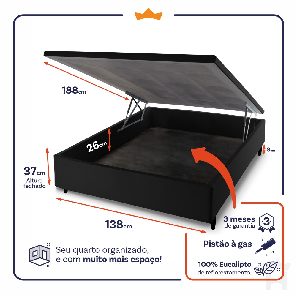 Base Box Baú Preto Casal 138x188x45