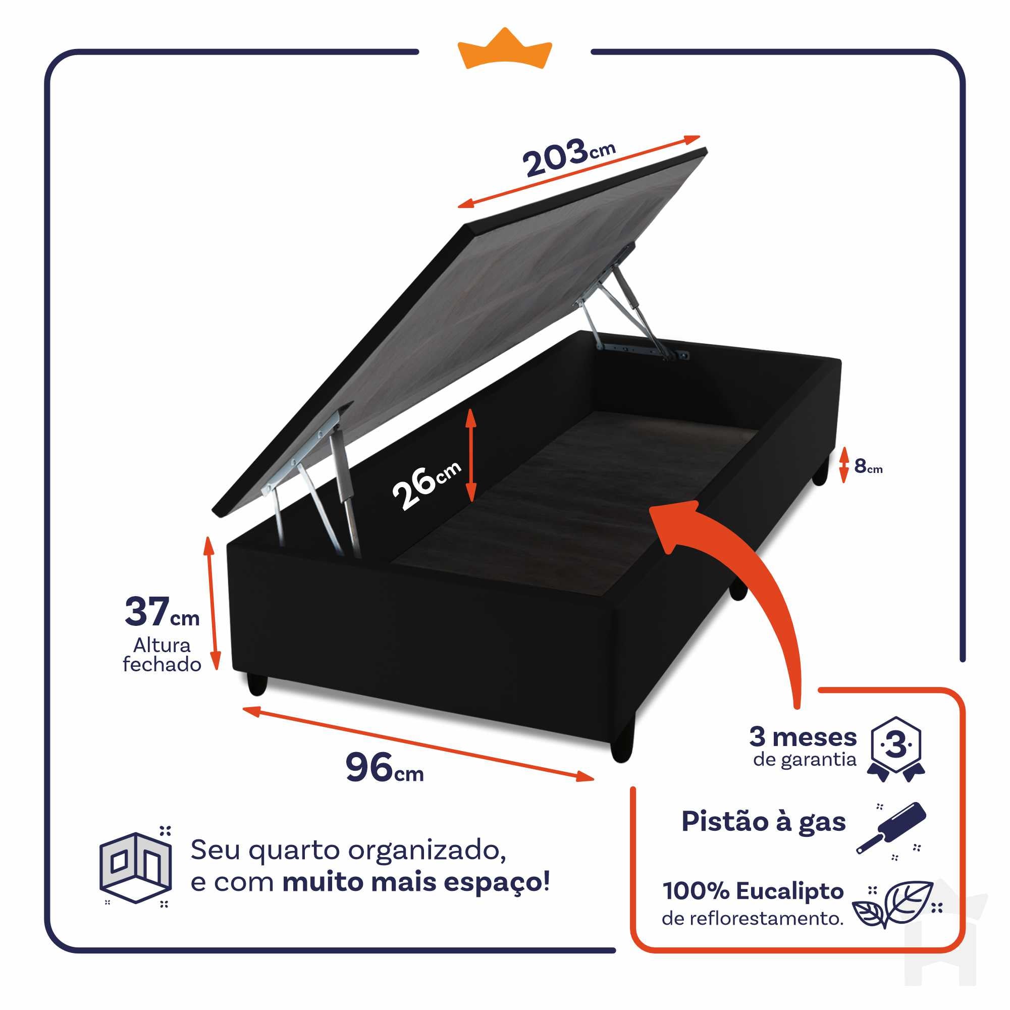 Base Box Baú Preto Solteiro 96x203x45
