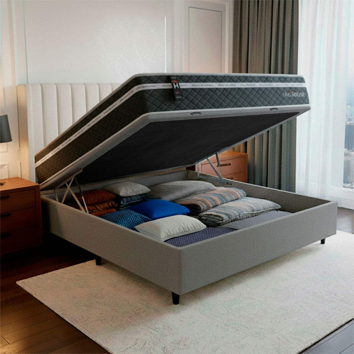 Cama Box Baú Cairo Molas Ensacadas Casal 138x188 King House