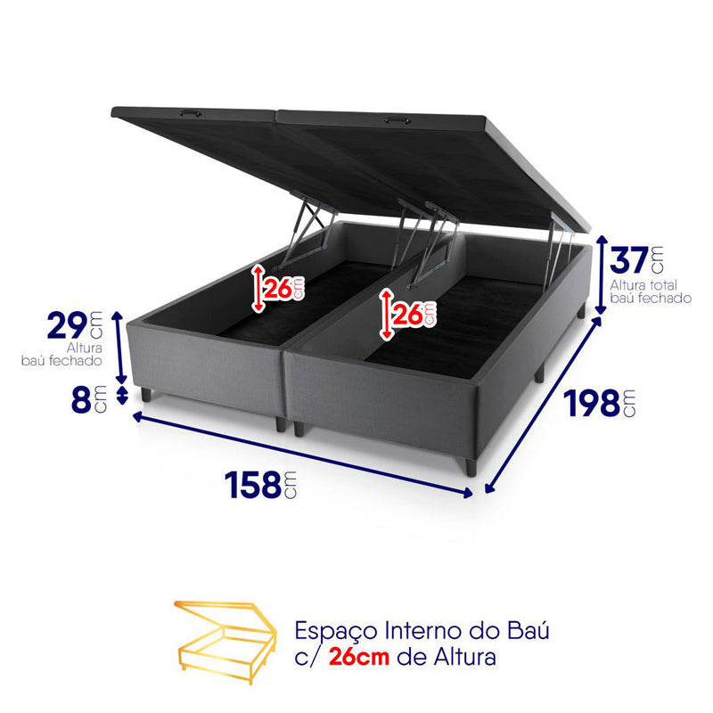 Cama Box Baú Cairo Molas Ensacadas Queen 158x198 King House
