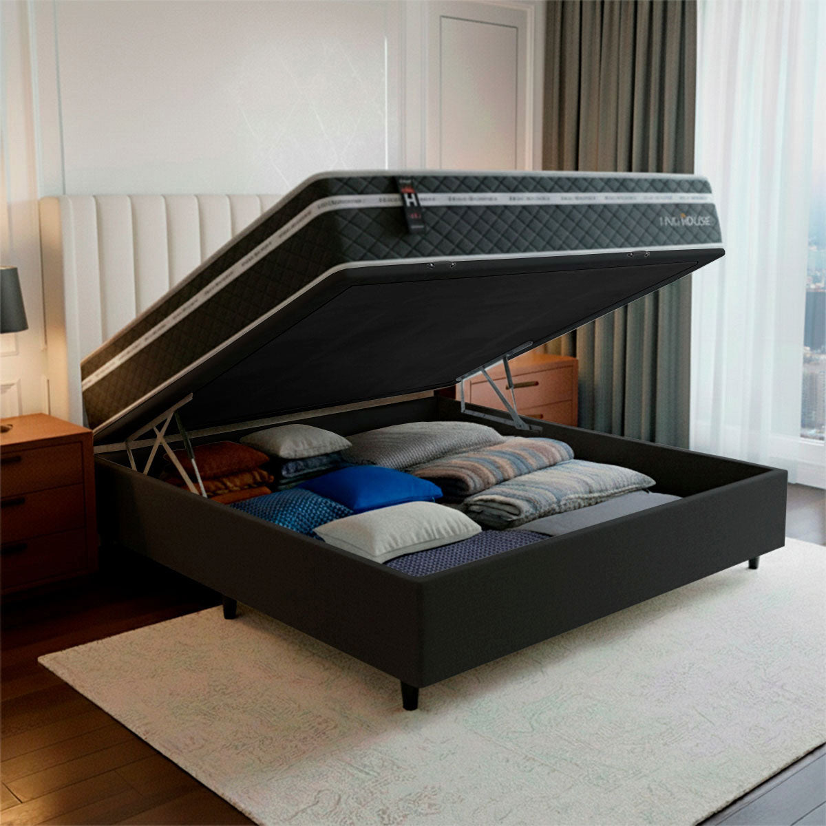 Cama Box Baú Cairo Molas Ensacadas Casal 138x188 King House