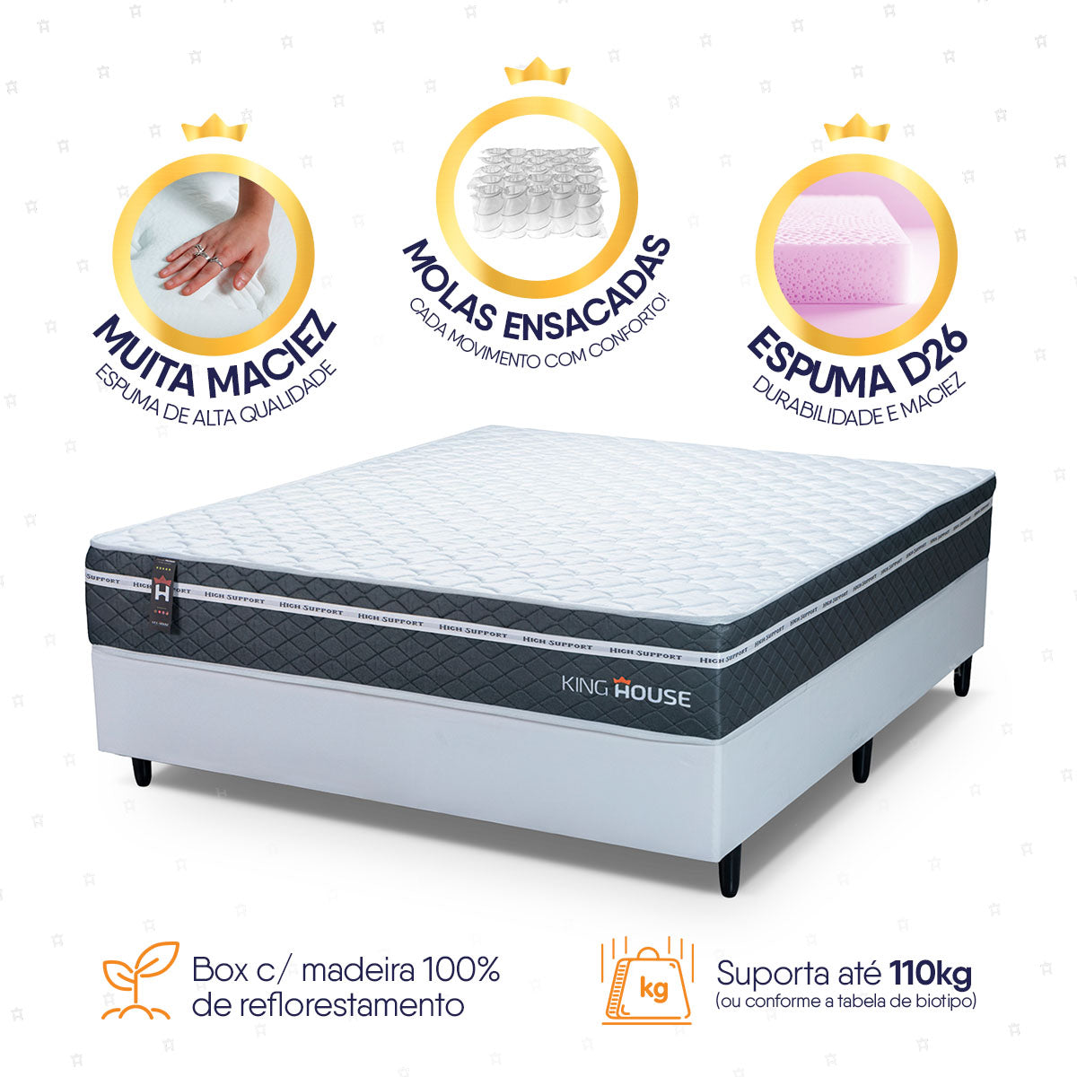 Cama Box Cairo Molas Ensacadas Casal 138x188 King House